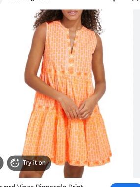 Orange Pineapple Print Tiered Sundress